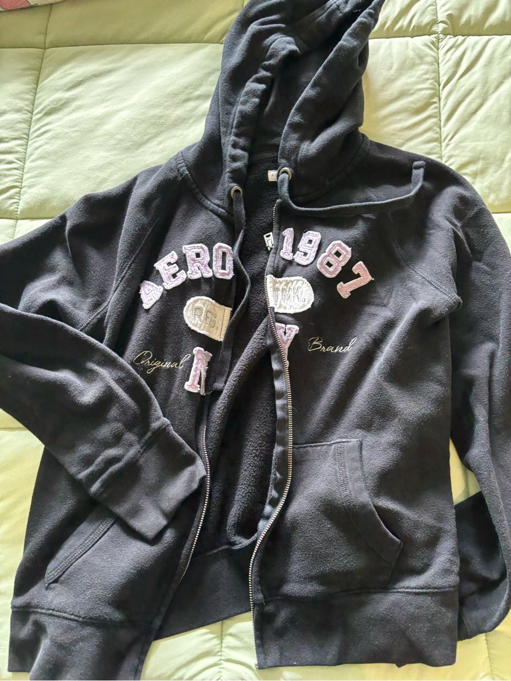 Aeropostale Kids Black Zip Hoodie with Pink & Cream Accents